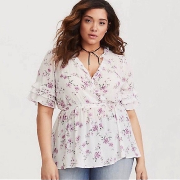 torrid Tops - Torrid White Purple Floral Top Size 2 (18/20 2X)